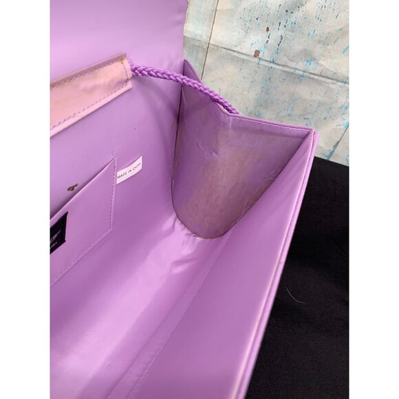 Milano Lilac Satin Evening Clutch Purse W/ Bow Detail & Rope Strap - Picture 7 of 12